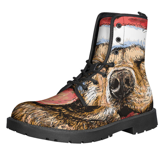 Santa Labrador Retriever Print Leather Boots: A Groovy Addition to Your Hippie Style - 1