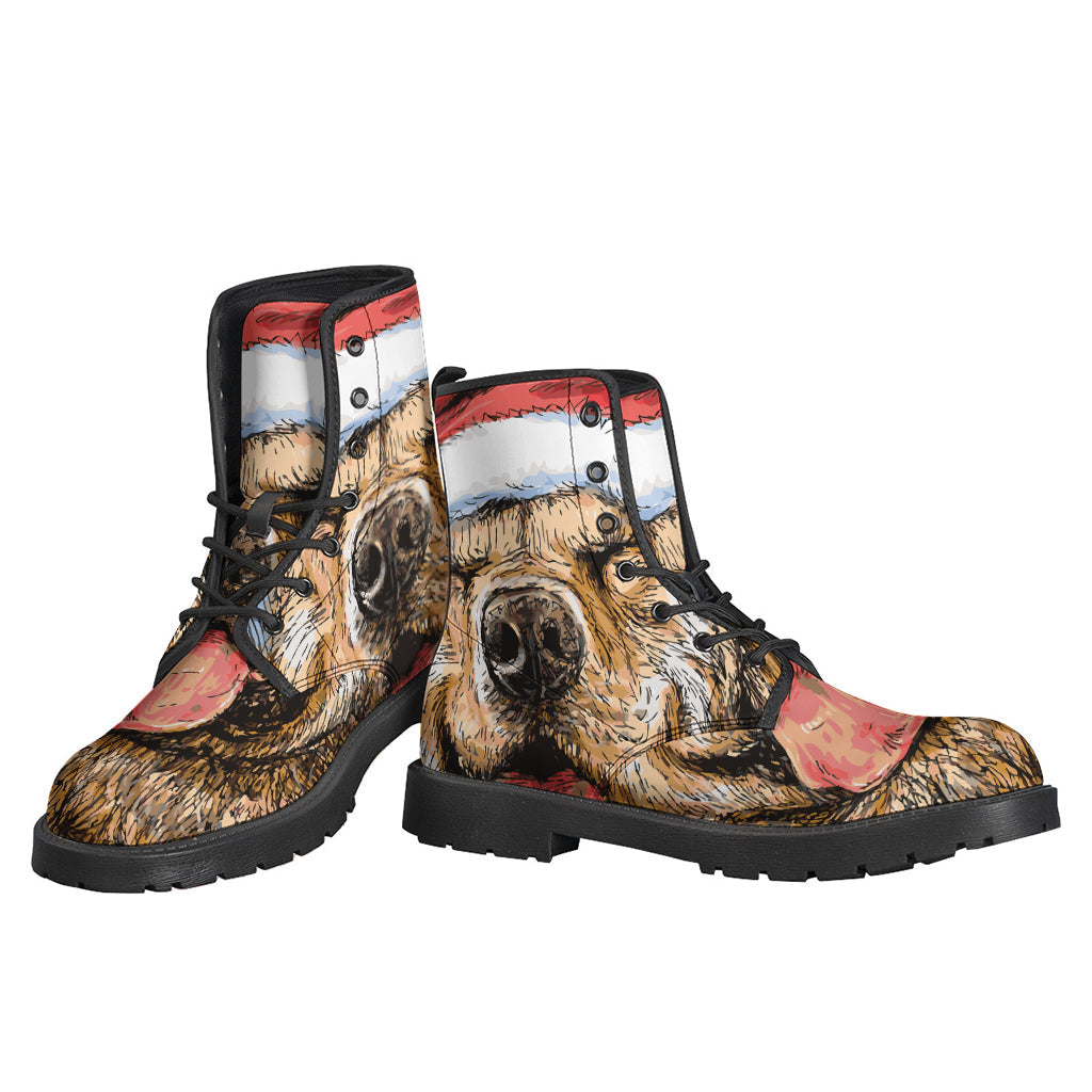 Santa Labrador Retriever Print Leather Boots: A Groovy Addition to Your Hippie Style - 3