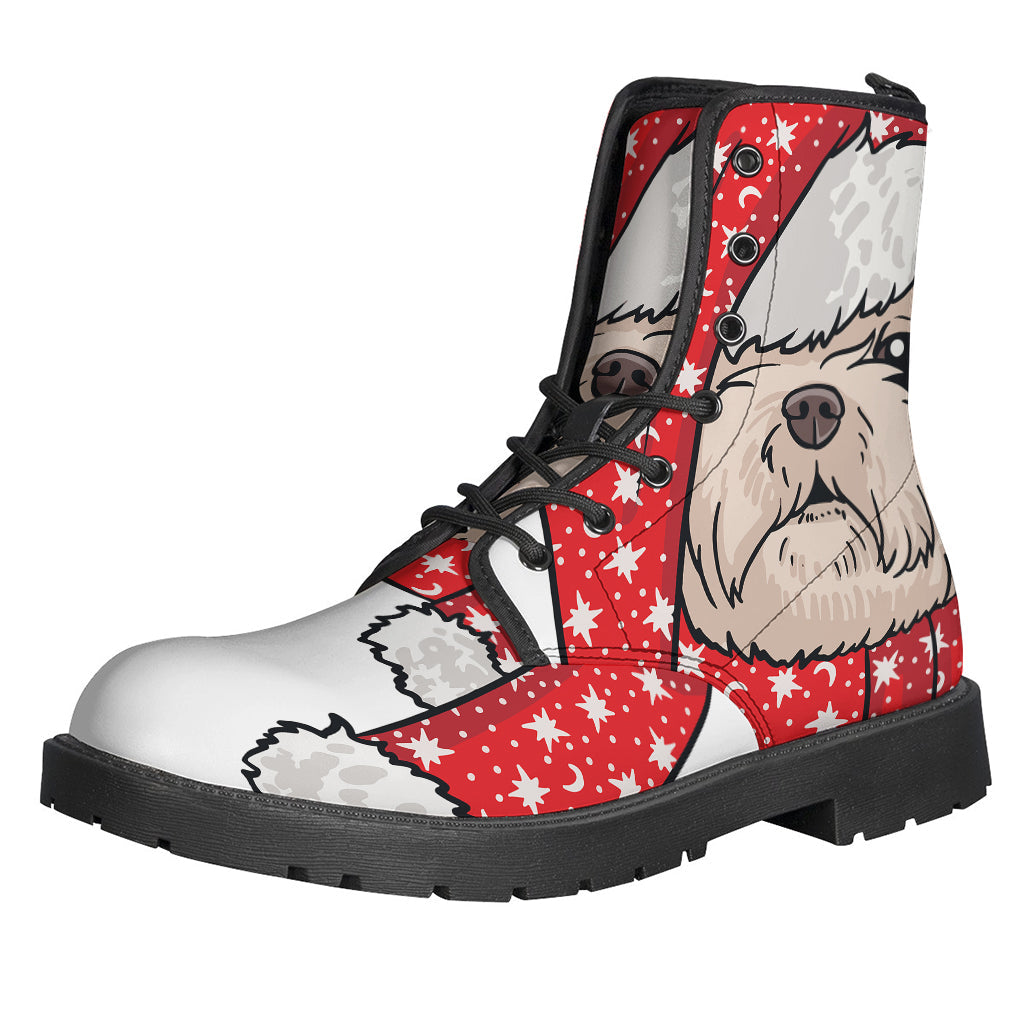 Groovy Santa Shih Tzu Leather Lightweight Boots for Hipsters - 1