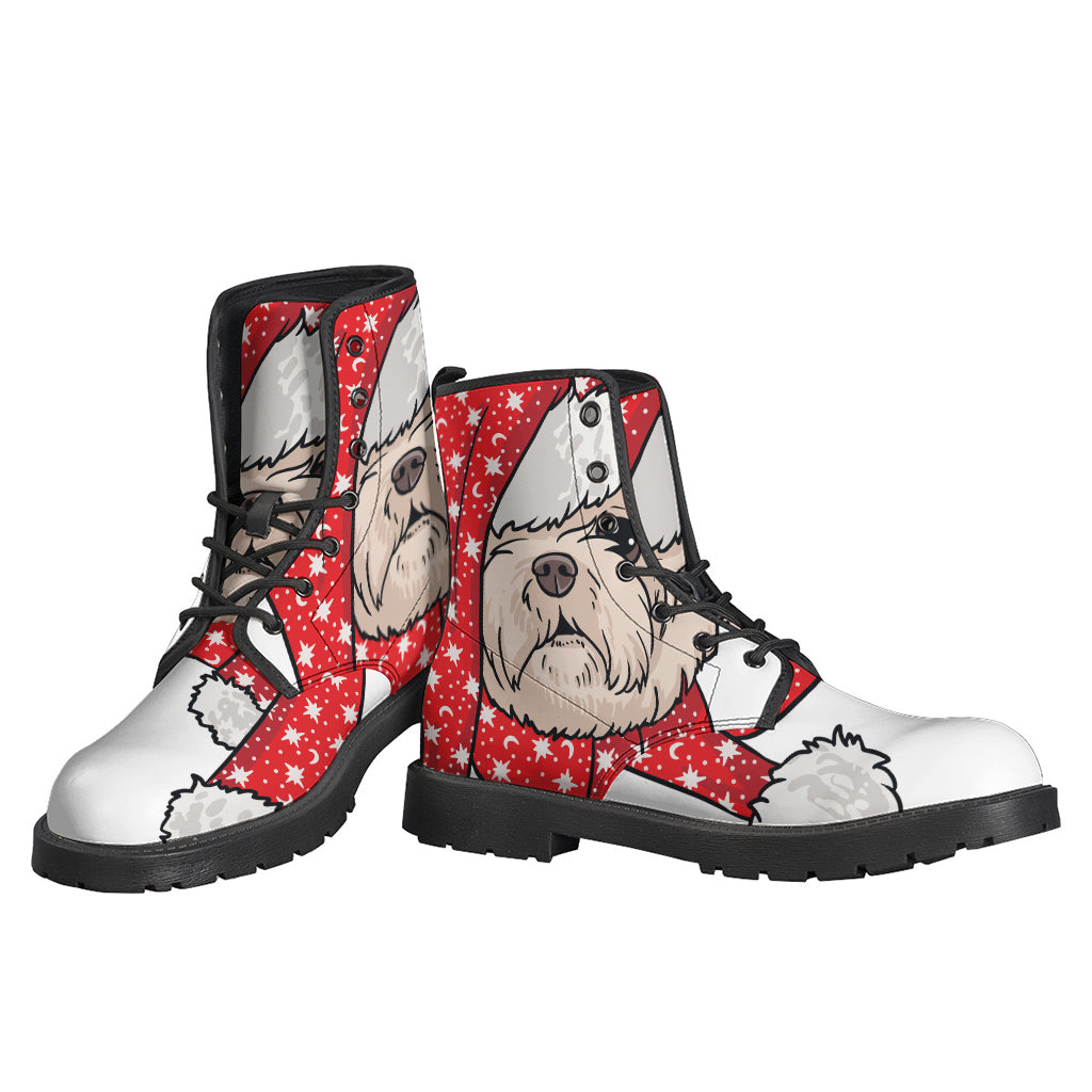 Groovy Santa Shih Tzu Leather Lightweight Boots for Hipsters - 3