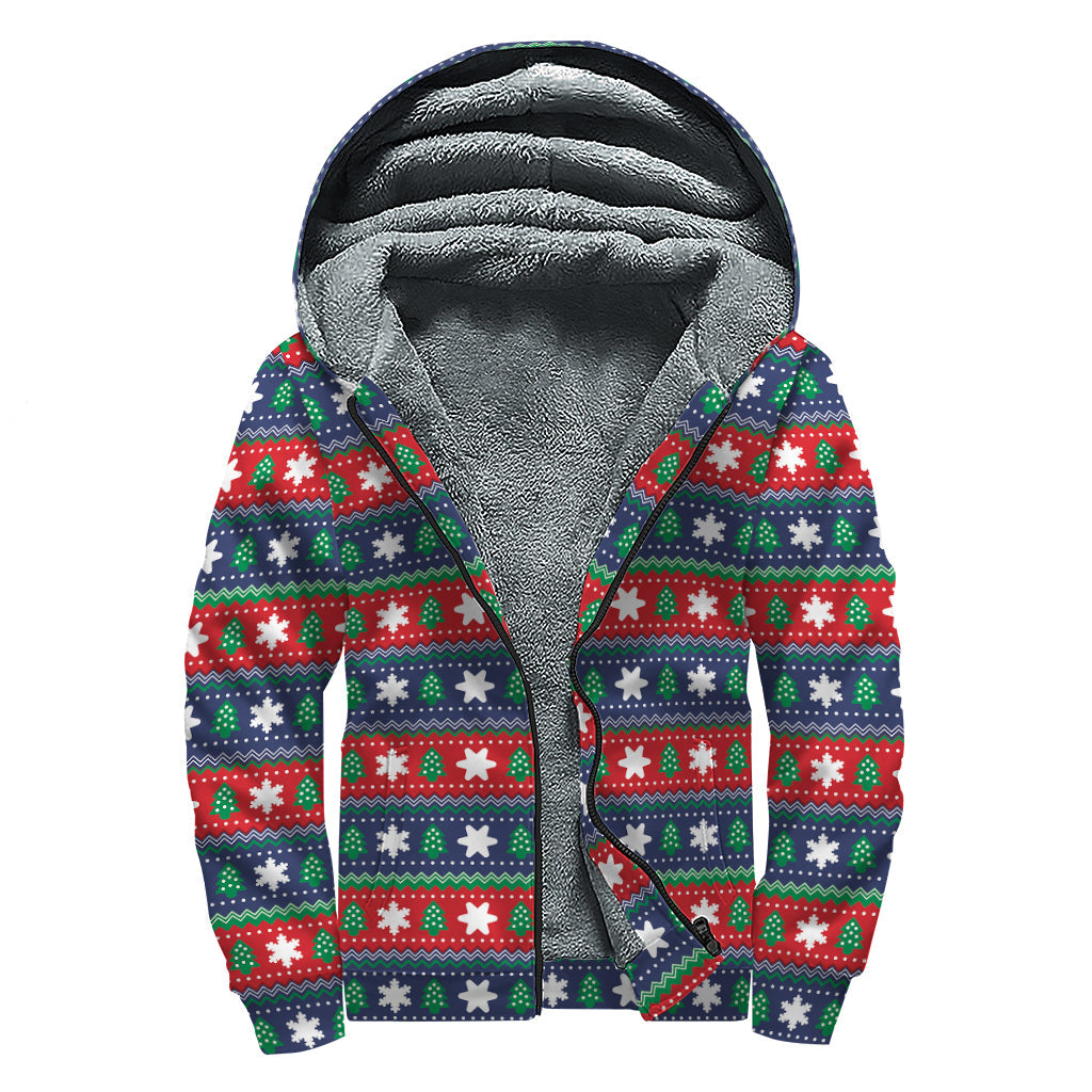 Boho Bliss: Hippies Sherpa Lined Zip Up Hoodie with Scandinavian Christmas Pattern Print - 1