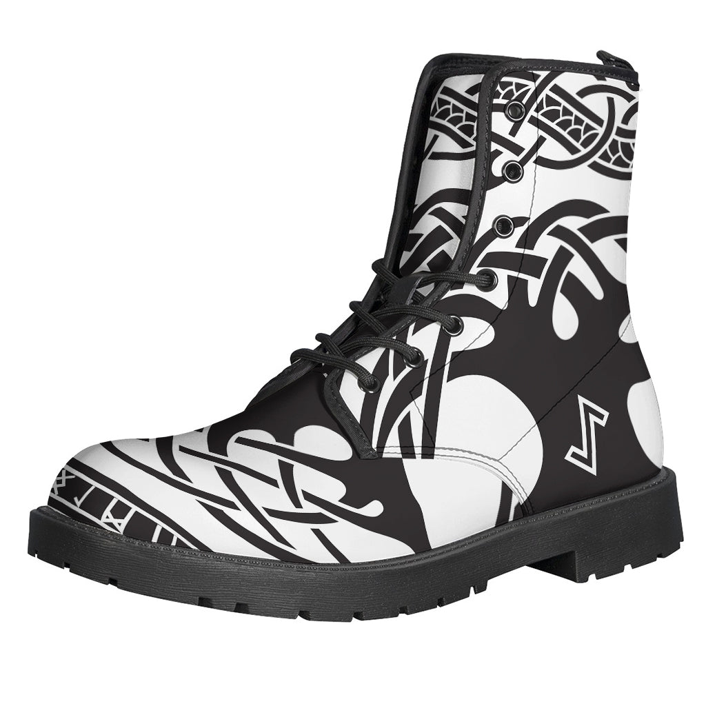 Scandinavian Yggdrasil Print Leather Lightweight Boots for Free-Spirited Hippies - 1