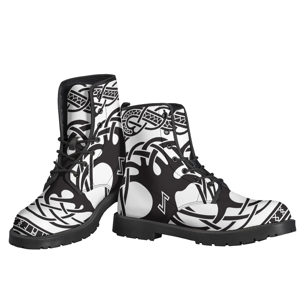 Scandinavian Yggdrasil Print Leather Lightweight Boots for Free-Spirited Hippies - 3