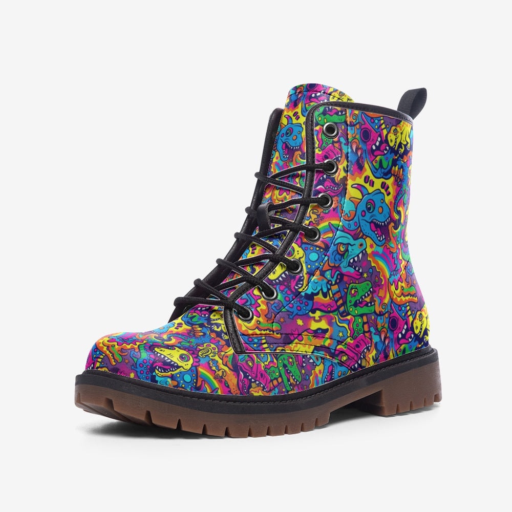 Emerald Blossoms - Scary Pop Dino Vegan Leather Boots For Hippies