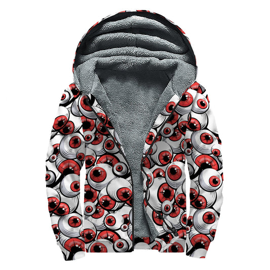 Scary Red Eyeball Pattern Sherpa Lined Hippie Zip Up Hoodie - 1