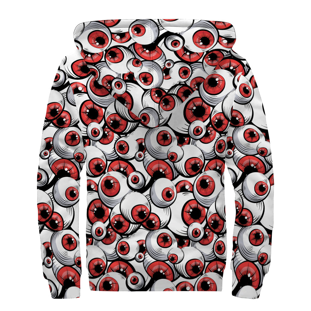 Scary Red Eyeball Pattern Sherpa Lined Hippie Zip Up Hoodie - 2