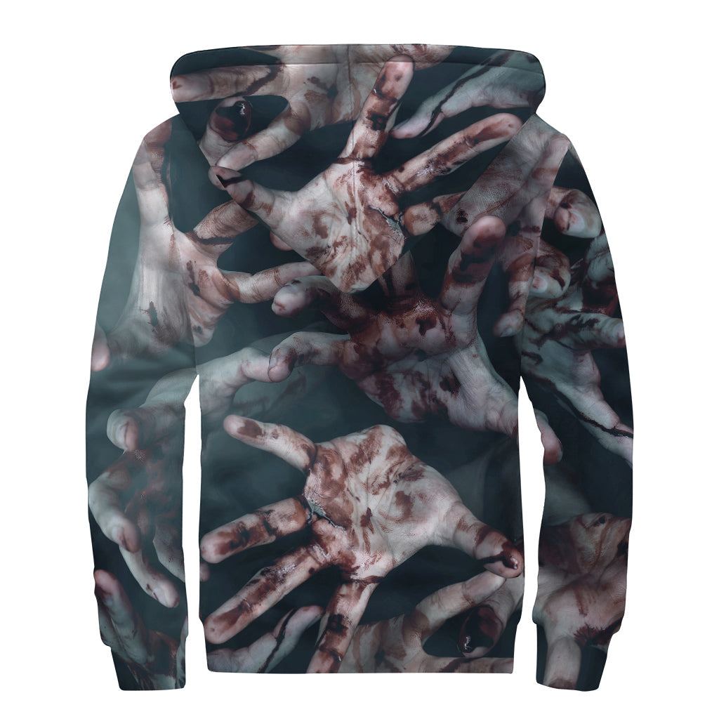 Scary Zombie Hands Print Sherpa Lined Zip Up Hoodie - Embrace Your Inner Hippie Vibes! - 2