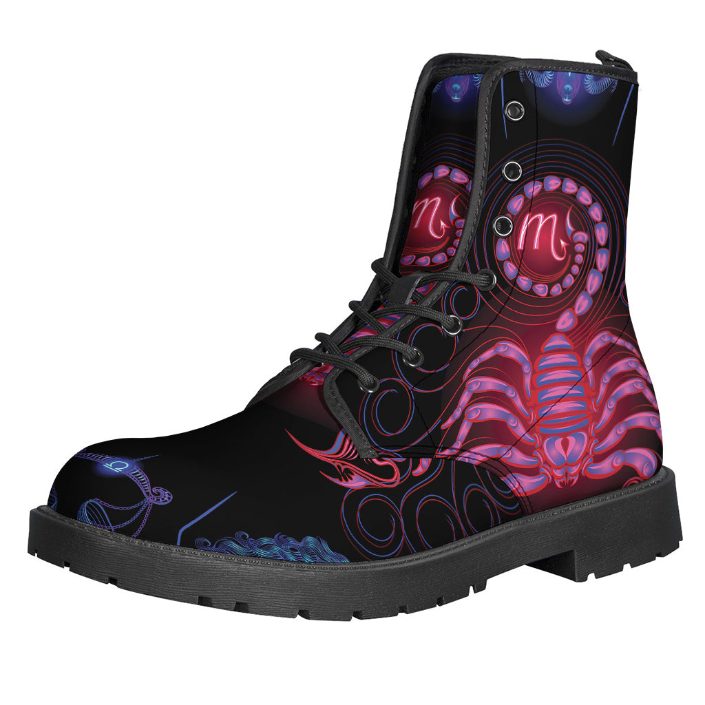 Groovy Scorpio and Astrological Signs Print Leather Boots for the Free-Spirited Hippie - 1