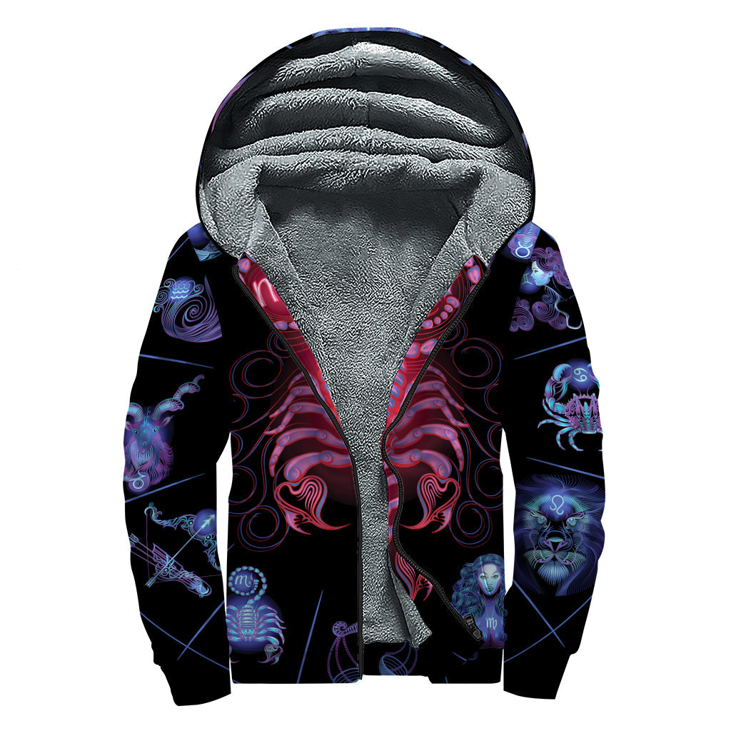 Scorpio Astrological Sign Print Sherpa-Lined Zip Up Hoodie: Embrace Your Inner Hippie - 1