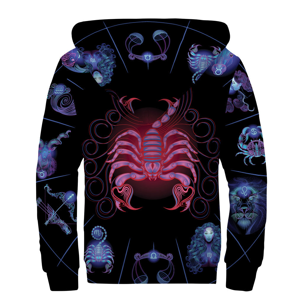 Scorpio Astrological Sign Print Sherpa-Lined Zip Up Hoodie: Embrace Your Inner Hippie - 2