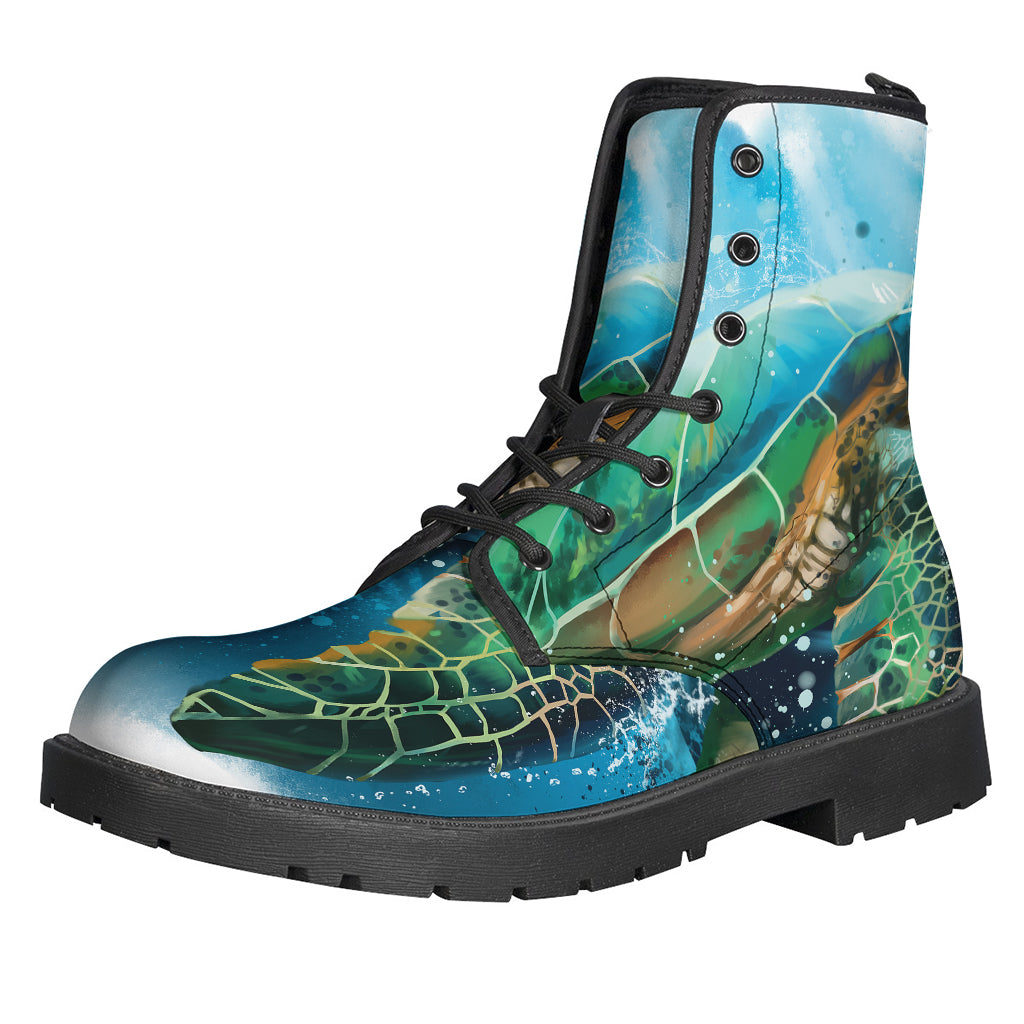 Walk in Style with our Sea Turtle Painting Print Leather Lightweight Boots - 1