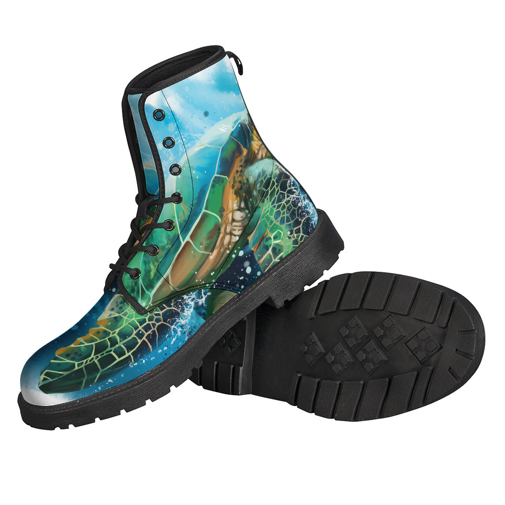 Walk in Style with our Sea Turtle Painting Print Leather Lightweight Boots - 2