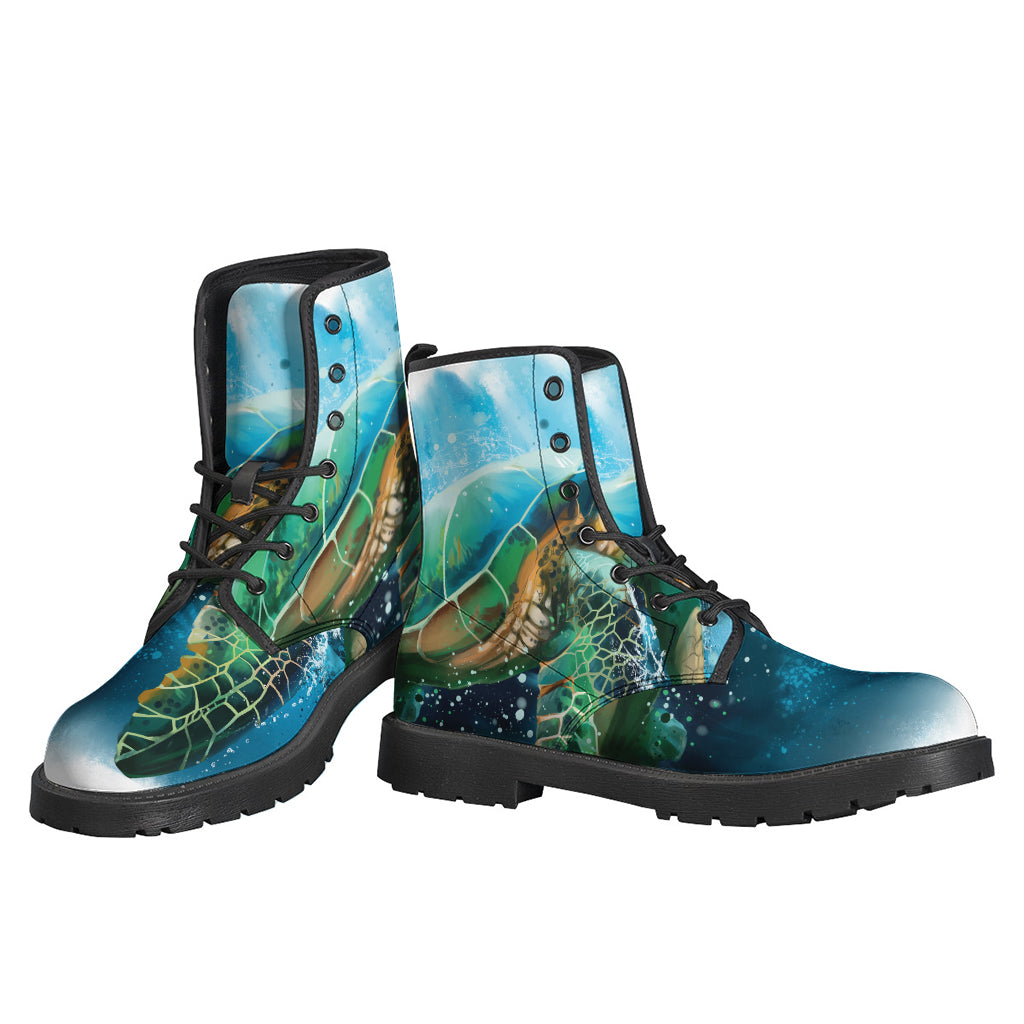 Walk in Style with our Sea Turtle Painting Print Leather Lightweight Boots - 3