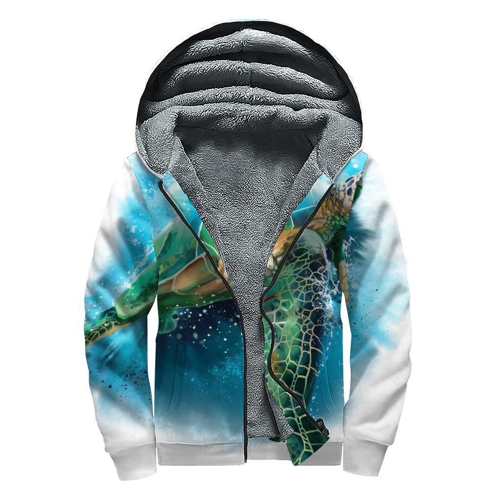 Sea Turtle Serenity: Sherpa Lined Zip Up Hoodie for Free-Spirited Hippies - 1