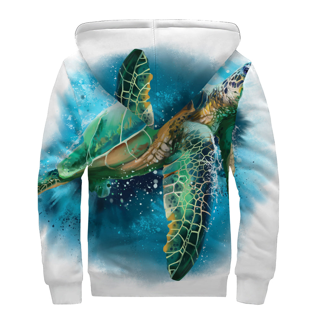 Sea Turtle Serenity: Sherpa Lined Zip Up Hoodie for Free-Spirited Hippies - 2