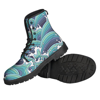 Sea Wave Surfing Pattern Print Leather Boots for Stylish Hippies - 2