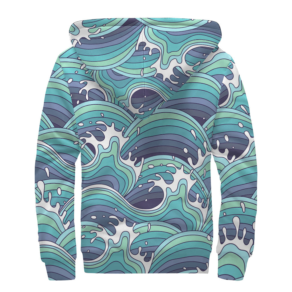 Sea Wave Surfing Sherpa Lined Zip Up Hoodie for Free-Spirited Hippies - 2