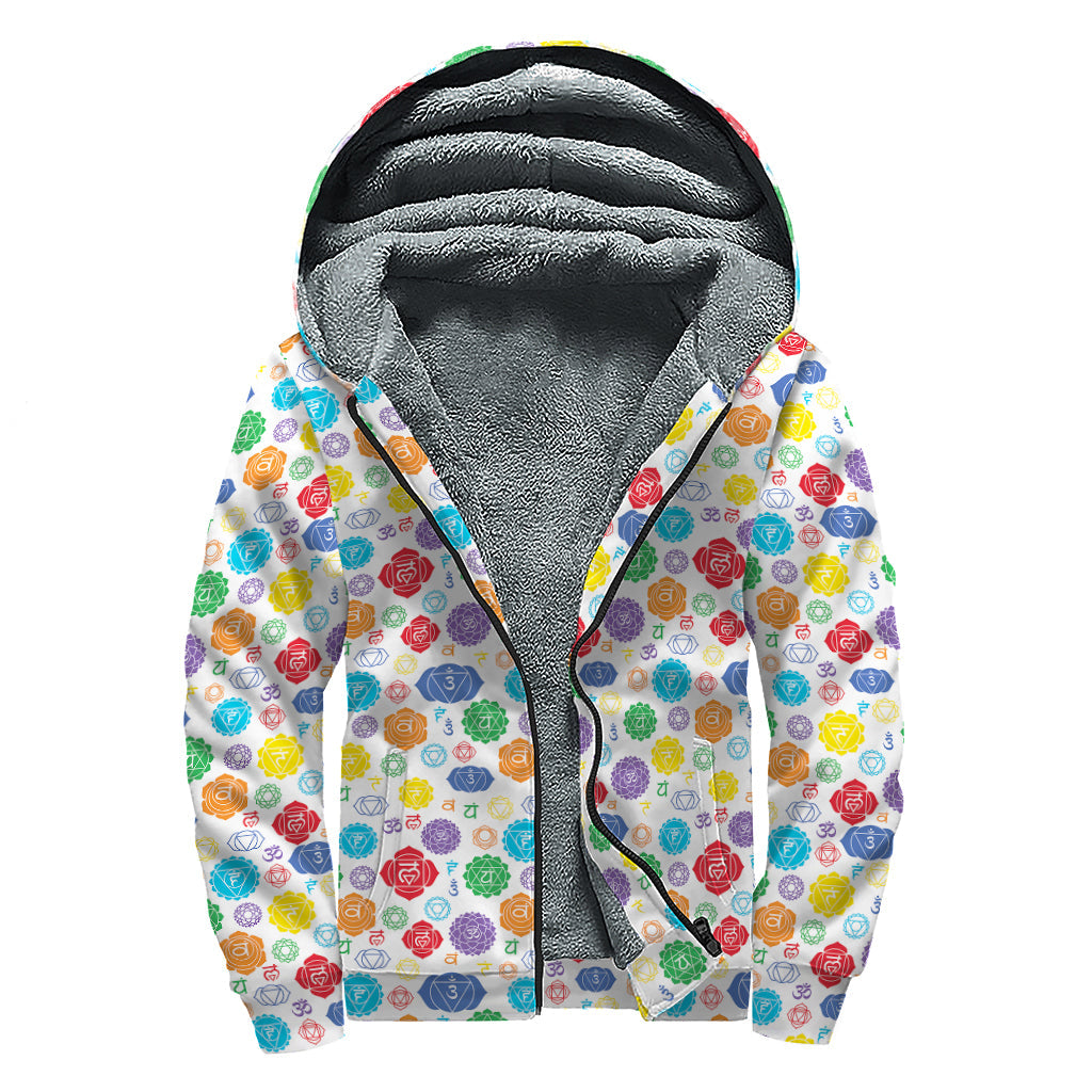 Seven Chakra Symbols Sherpa Lined Zip Up Hoodie: Stay Cozy in Hippie Style - 1