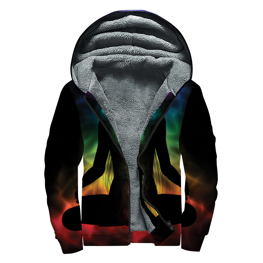 Seven Chakras Aura Print Sherpa Lined Zip Up Hoodie: Embrace Your Inner Hippie Style - 1