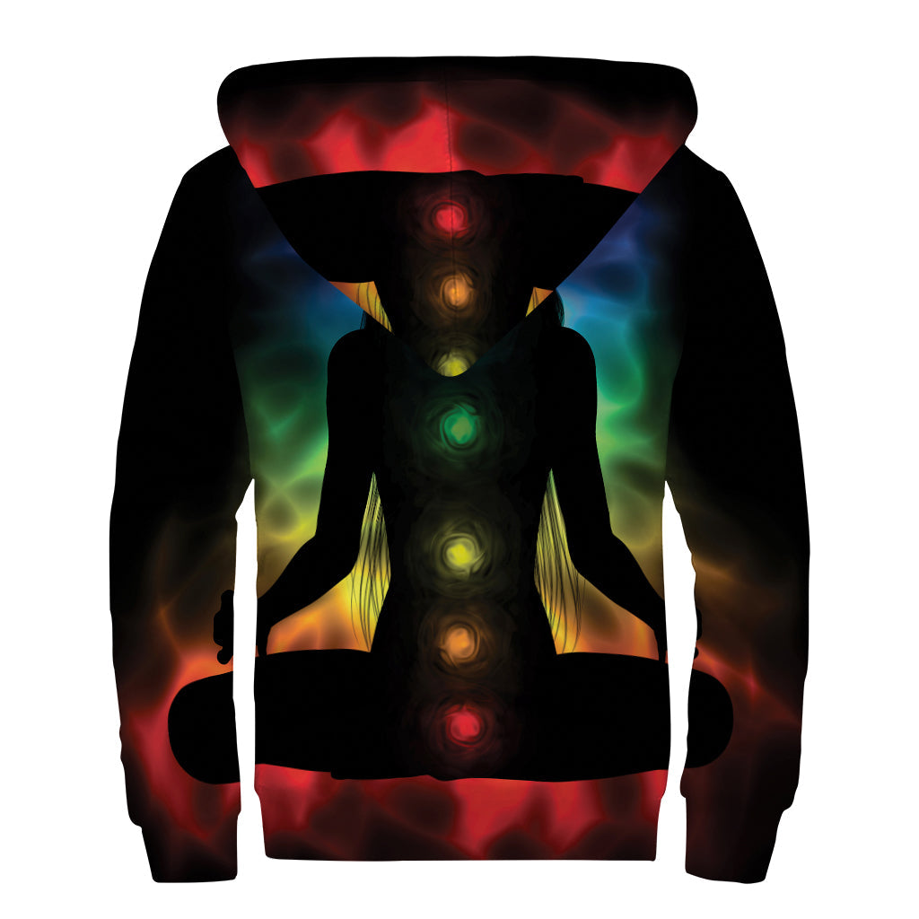 Seven Chakras Aura Print Sherpa Lined Zip Up Hoodie: Embrace Your Inner Hippie Style - 2