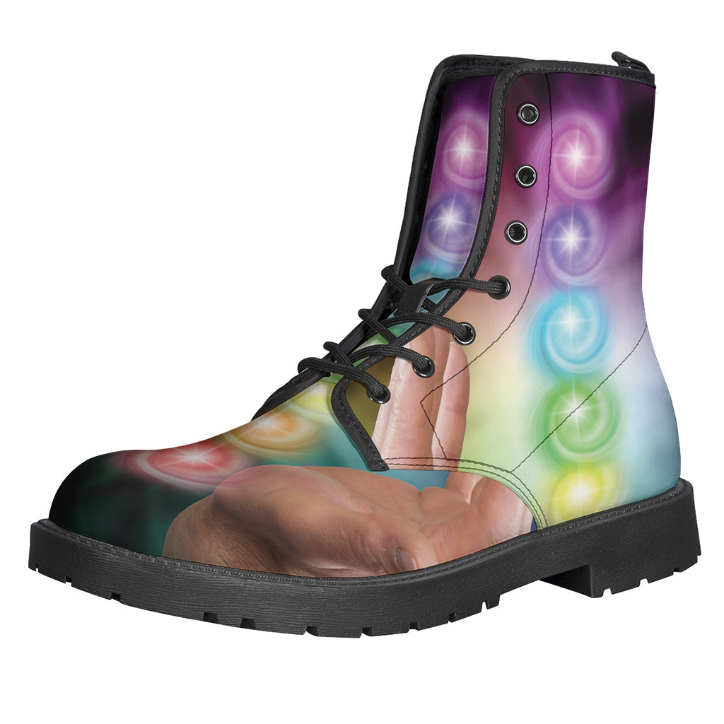 Seven Chakras Energy Print Leather Boots: Embrace Your Inner Hippie Style - 1