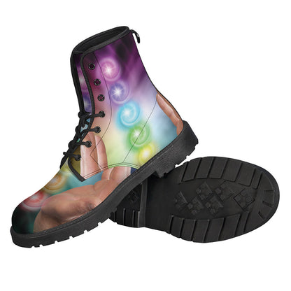 Seven Chakras Energy Print Leather Boots: Embrace Your Inner Hippie Style - 2