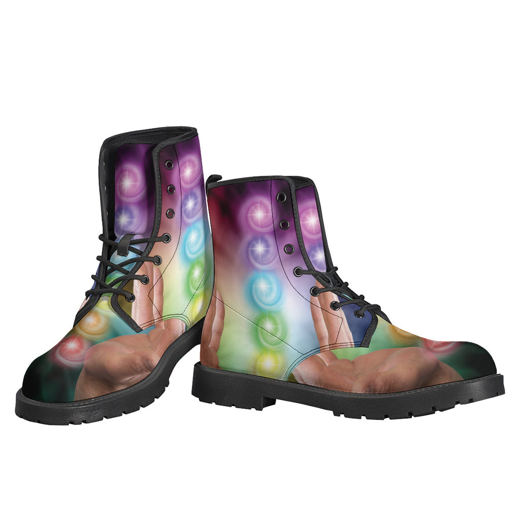 Seven Chakras Energy Print Leather Boots: Embrace Your Inner Hippie Style - 3