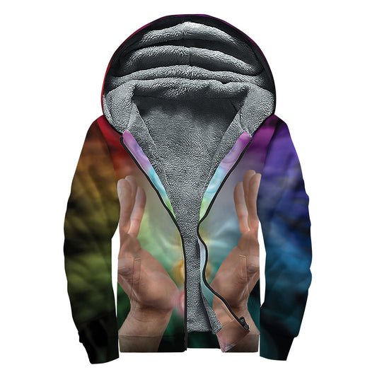 Seven Chakras Energy Print Sherpa Lined Zip Up Hoodie - 1