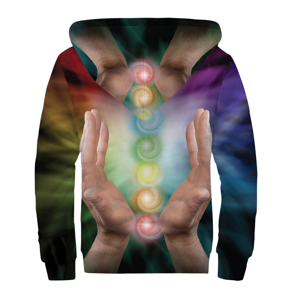 Seven Chakras Energy Print Sherpa Lined Zip Up Hoodie - 2