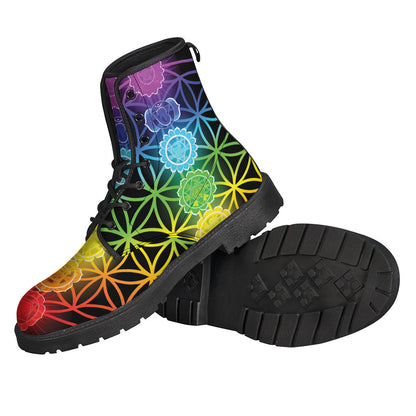 Seven Chakras Flower of Life Printed Leather Boots: Embrace Your Inner Hippie Style - 2