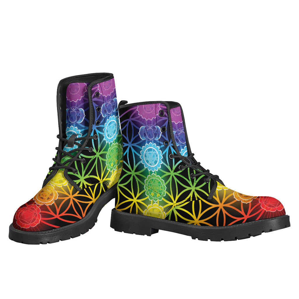 Seven Chakras Flower of Life Printed Leather Boots: Embrace Your Inner Hippie Style - 3