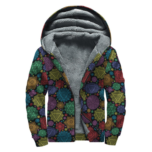 Seven Chakras Flowers Pattern Sherpa Lined Zip Up Hoodie for Groovy Hippies - 1