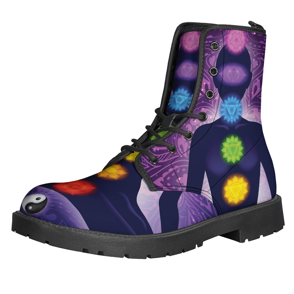 Seven Chakras Mandala Print Leather Boots for the Free-Spirited Hippie - 1