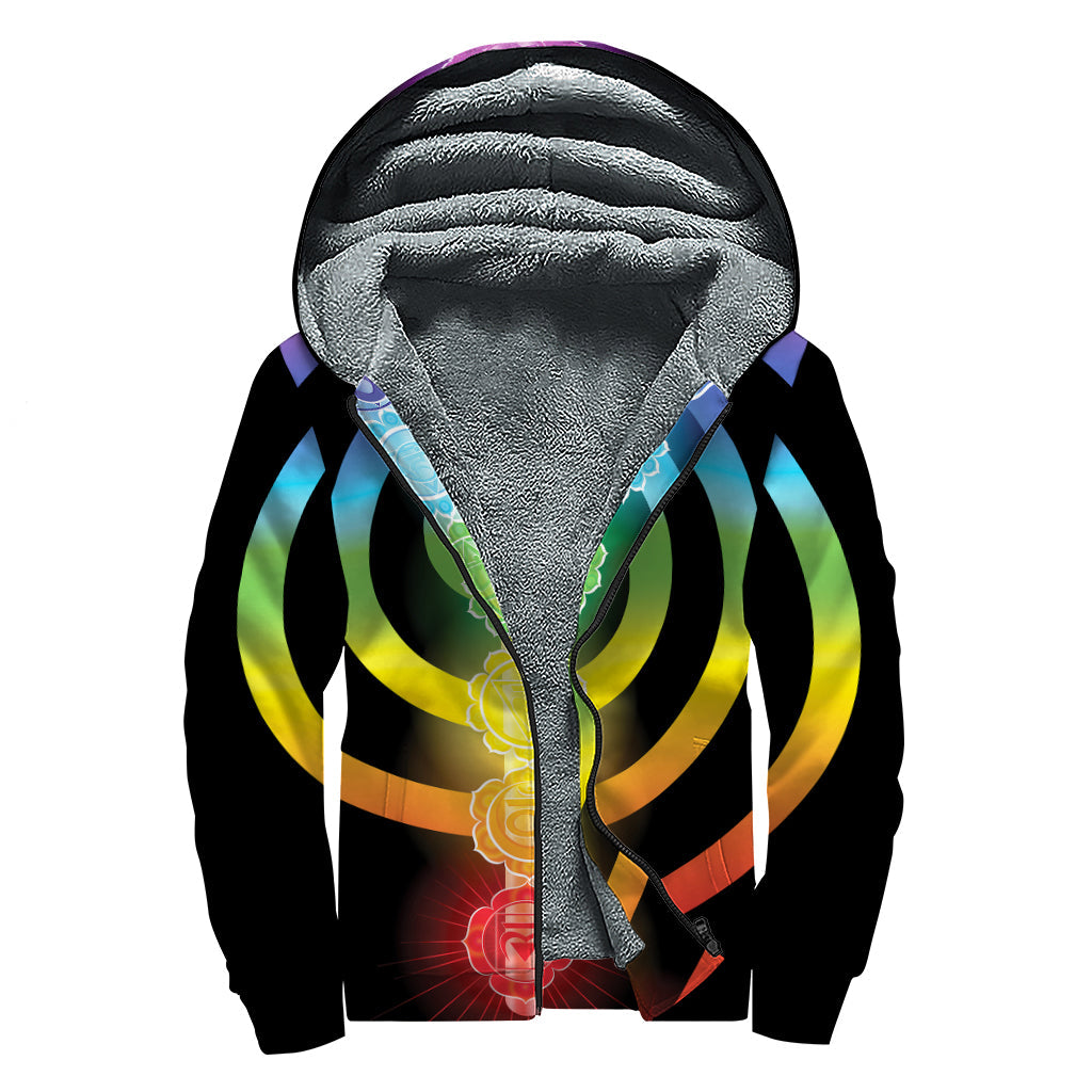 Seven Chakras Rainbow of Life Sherpa Lined Zip Up Hoodie for Boho Souls - 1