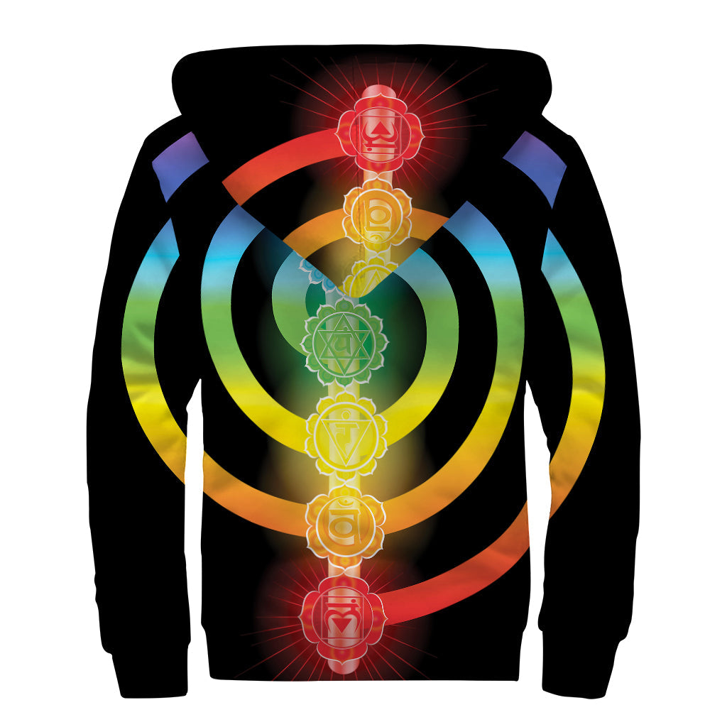 Seven Chakras Rainbow of Life Sherpa Lined Zip Up Hoodie for Boho Souls - 2