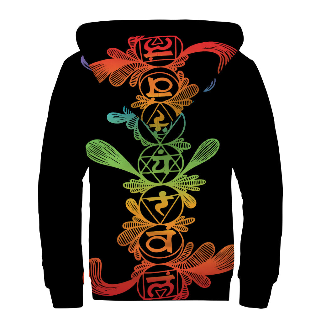 Seven Chakras Sherpa Lined Zip Up Hoodie: Embrace Your Inner Hippie Style - 2