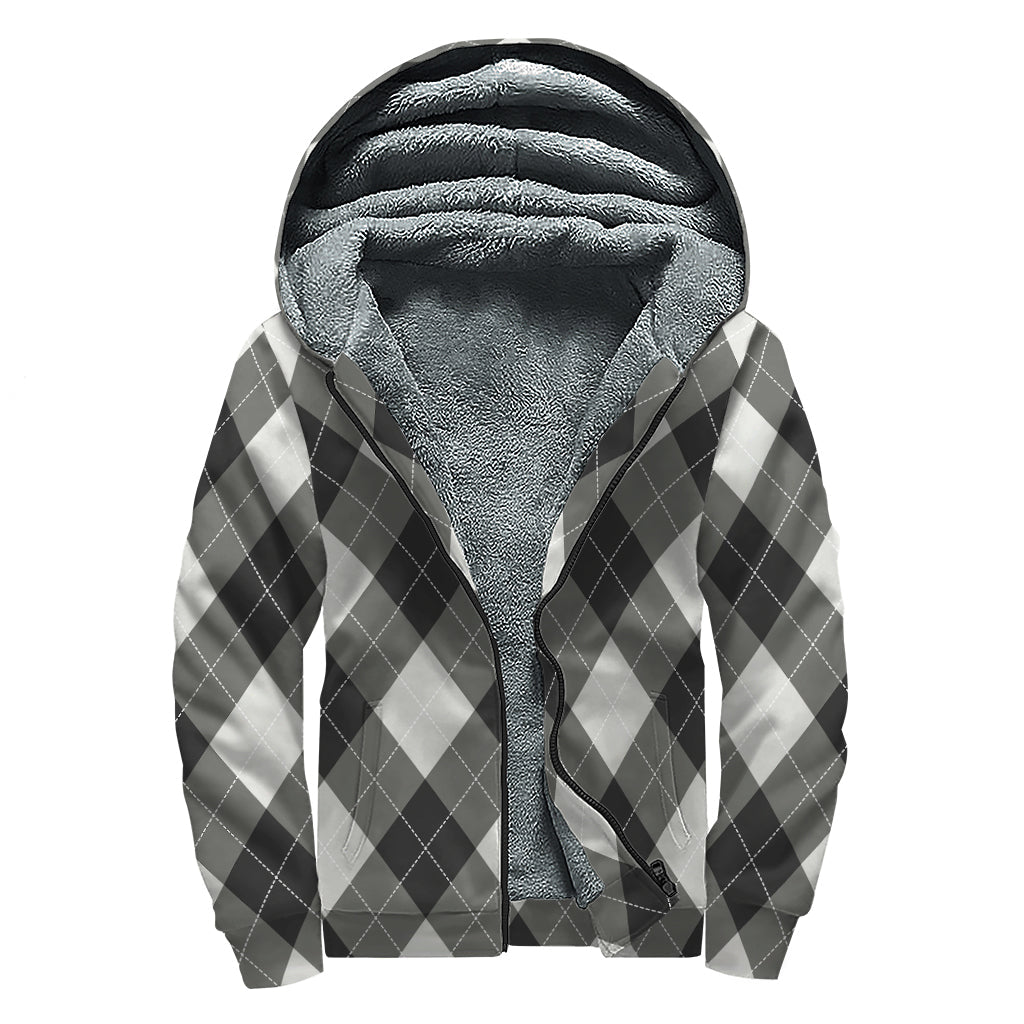 Groovy Grey Argyle Sherpa-Lined Hoodie for Free-Spirited Hippies - 1