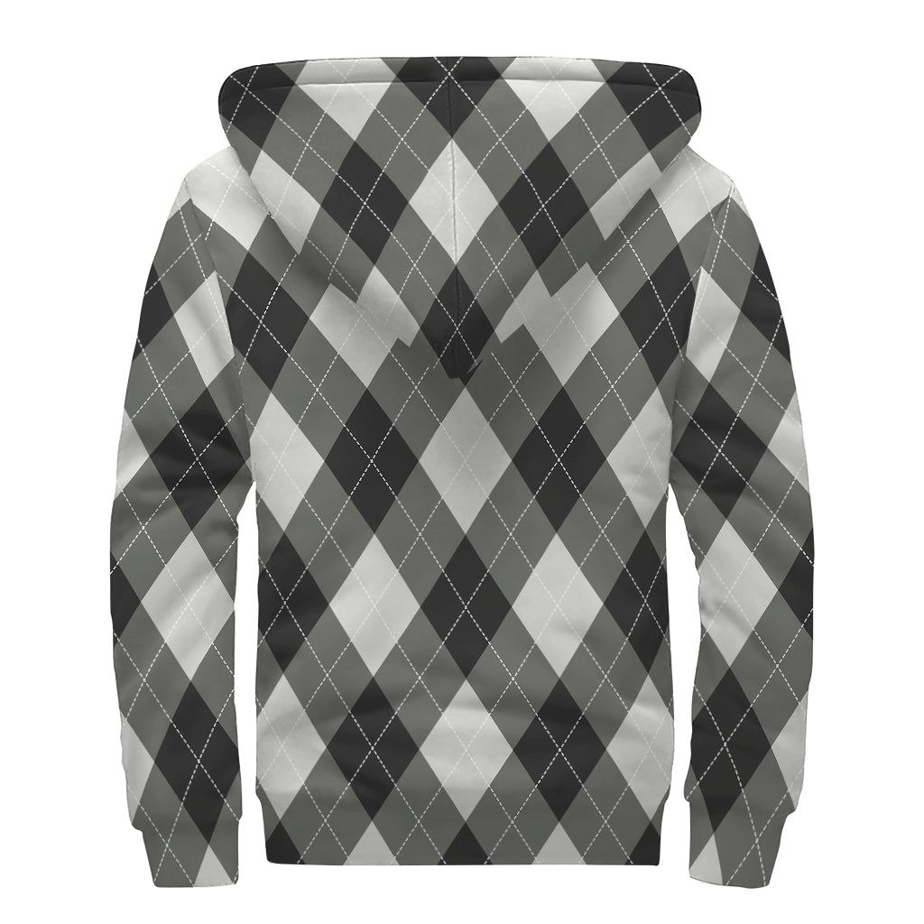 Groovy Grey Argyle Sherpa-Lined Hoodie for Free-Spirited Hippies - 2