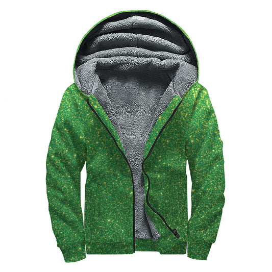 Shamrock Green Glitter Print Sherpa Lined Hoodie for Groovy Hippies - 1