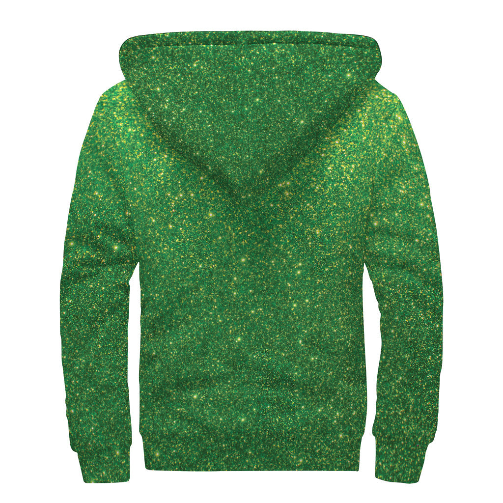 Shamrock Green Glitter Print Sherpa Lined Hoodie for Groovy Hippies - 2