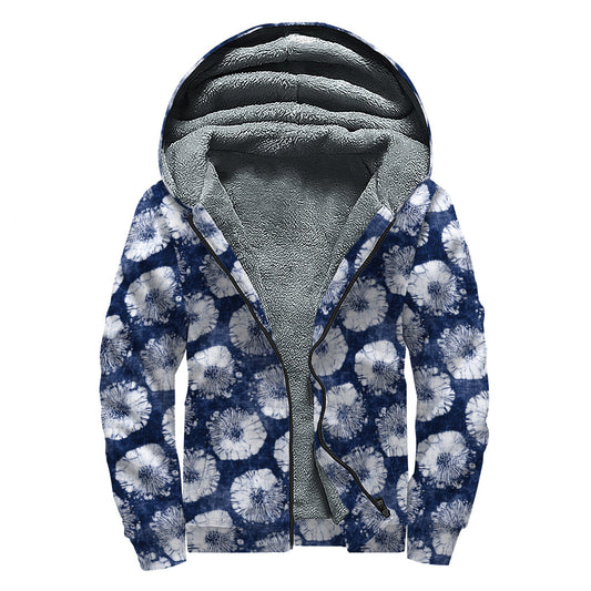 Shibori Motif Pattern Print Sherpa Lined Zip Up Hoodie for the Free-Spirited Hippie - 1