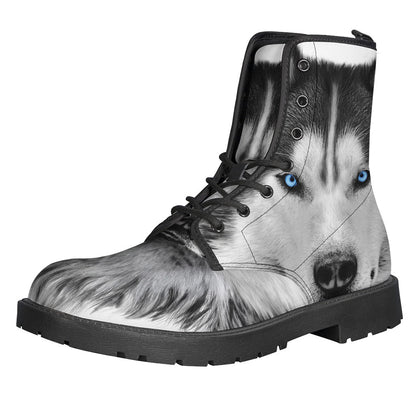 Groovy Siberian Husky Portrait Leather Boots for Peace-Loving Hippies - 1