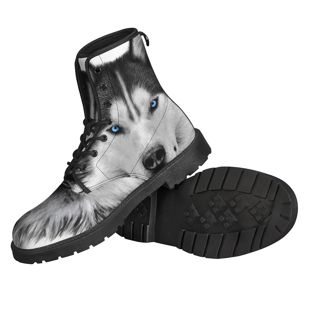 Groovy Siberian Husky Portrait Leather Boots for Peace-Loving Hippies - 2