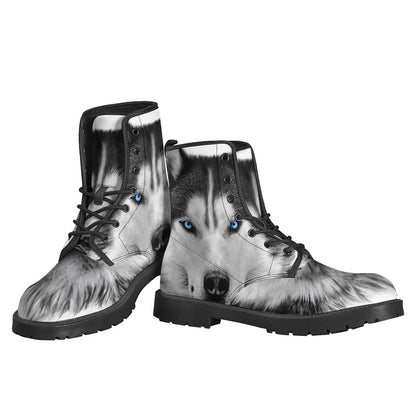 Groovy Siberian Husky Portrait Leather Boots for Peace-Loving Hippies - 3