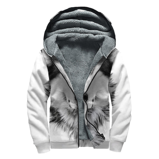 Siberian Husky Portrait Print Sherpa Lined Zip Up Hoodie - 1