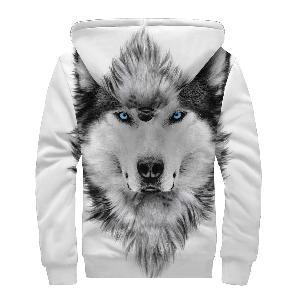 Siberian Husky Portrait Print Sherpa Lined Zip Up Hoodie - 2