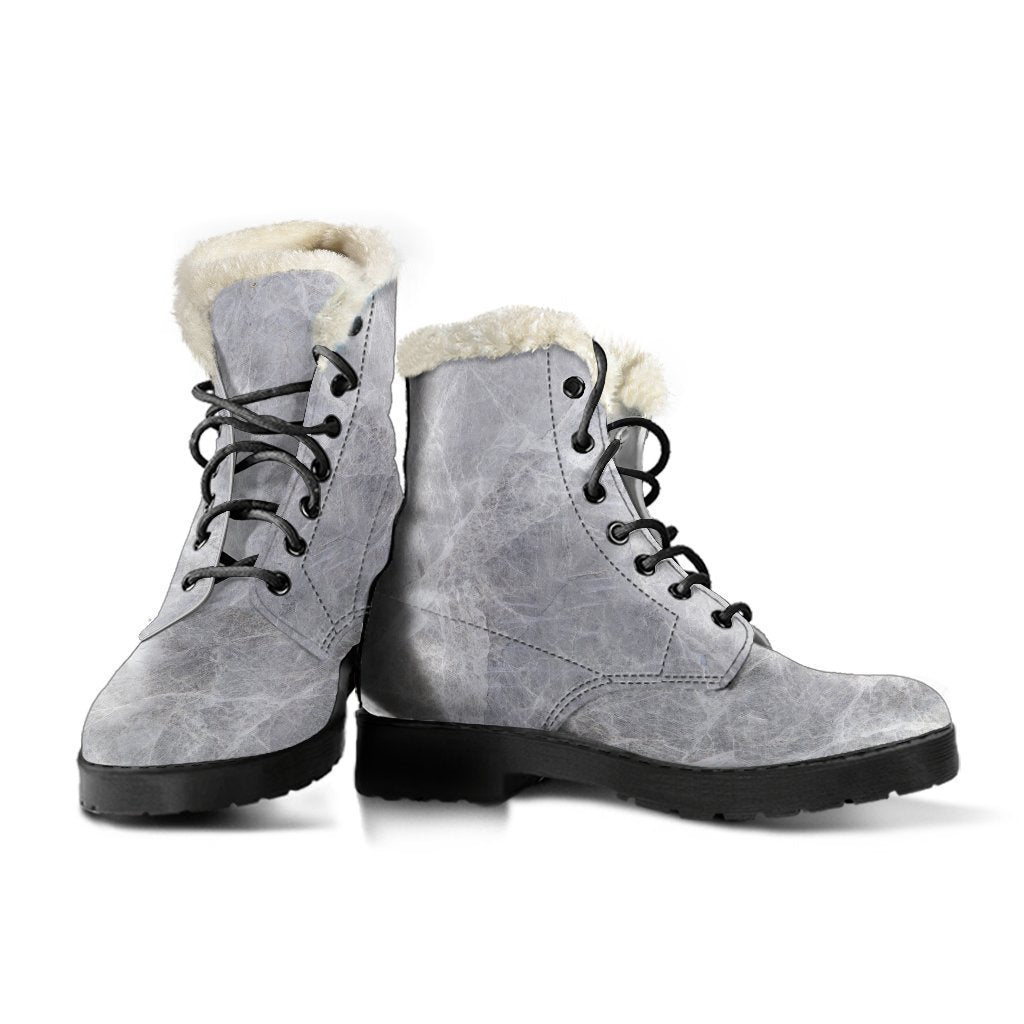 Silver Grey Marble Print Faux Fur Leather Boots: Stepping Out in Style with the Hippies - 3