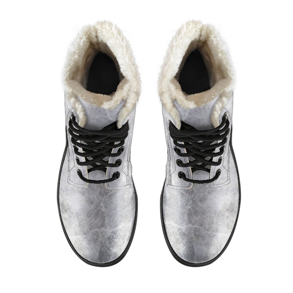 Silver Grey Marble Print Faux Fur Leather Boots: Stepping Out in Style with the Hippies - 4