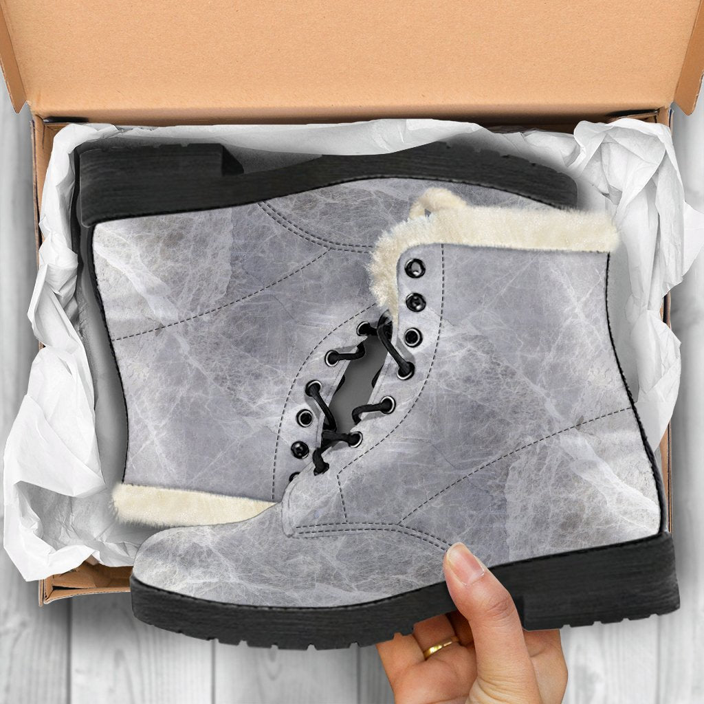 Silver Grey Marble Print Faux Fur Leather Boots: Stepping Out in Style with the Hippies - 5