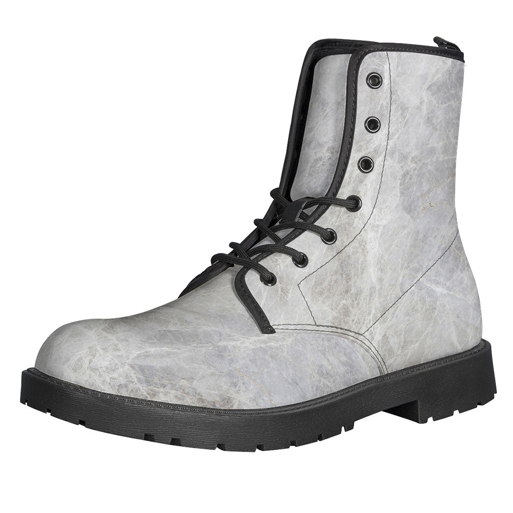 Silver Grey Marble Print Leather Boots for Stylish Hippies - 1